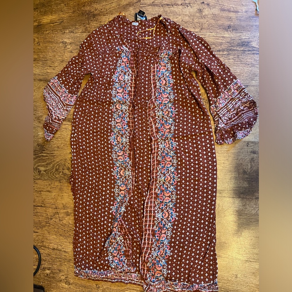 Angie Long Sleeve Rust and Blue Floral Dress